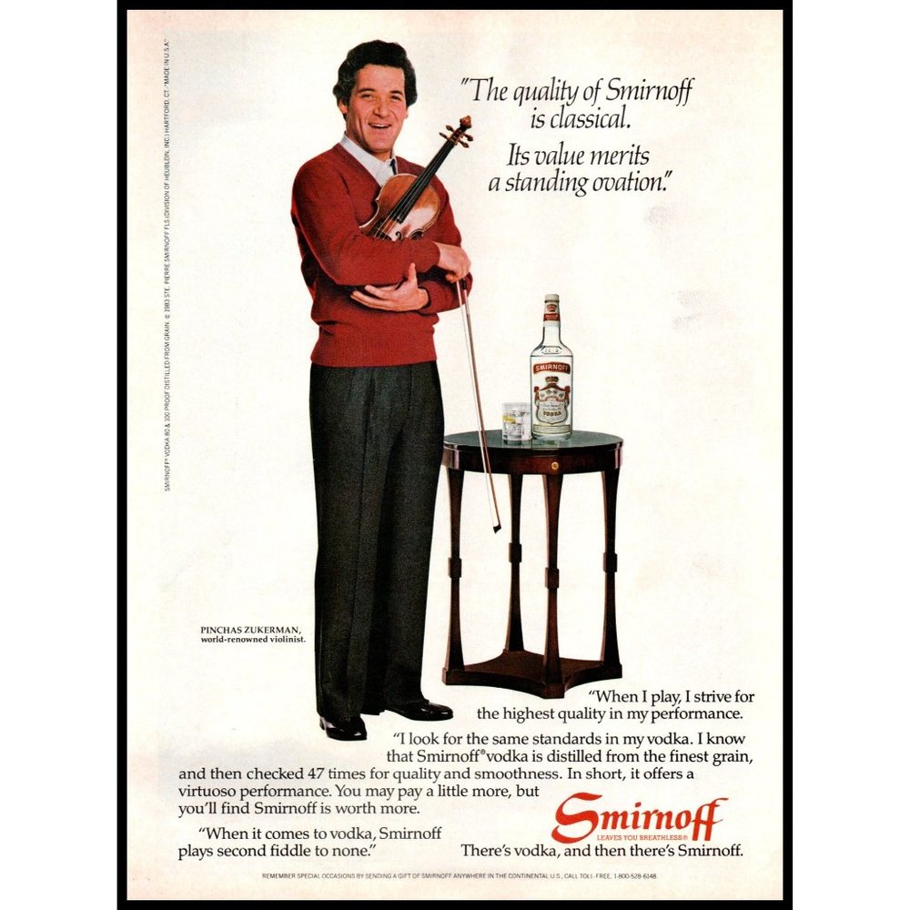 1984 Smirnoff Vodka Vintage Print Ad Classical Violin Violinist Wall Art Photo